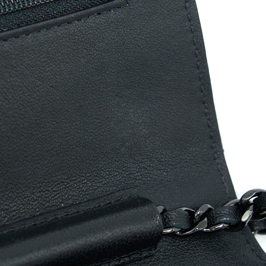 CHANEL 2.55 SO BLACK WALLET ON CHAIN CALFSKIN WITH BLACK HARDWARE