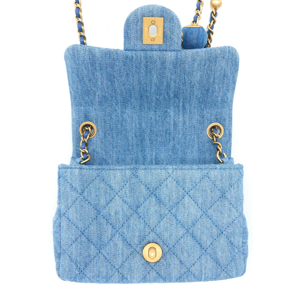 CHANEL PEARL CRUSH MINI SQUARE FLAP BAG DENIM GHW (MICROCHIP)