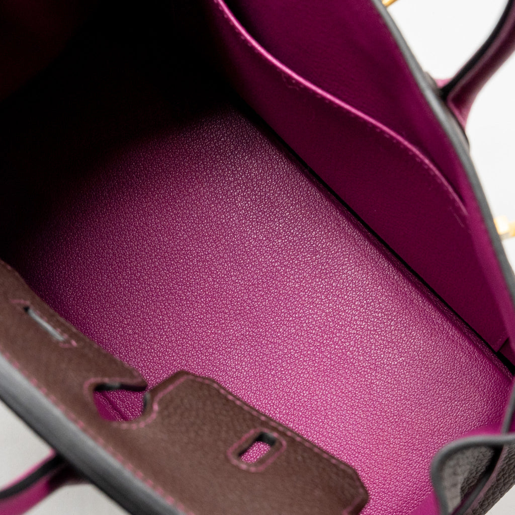 HERMES BIRKIN 25 TOGO CHOCOLATE / ROSE POURPRE BRUSHED GHW
