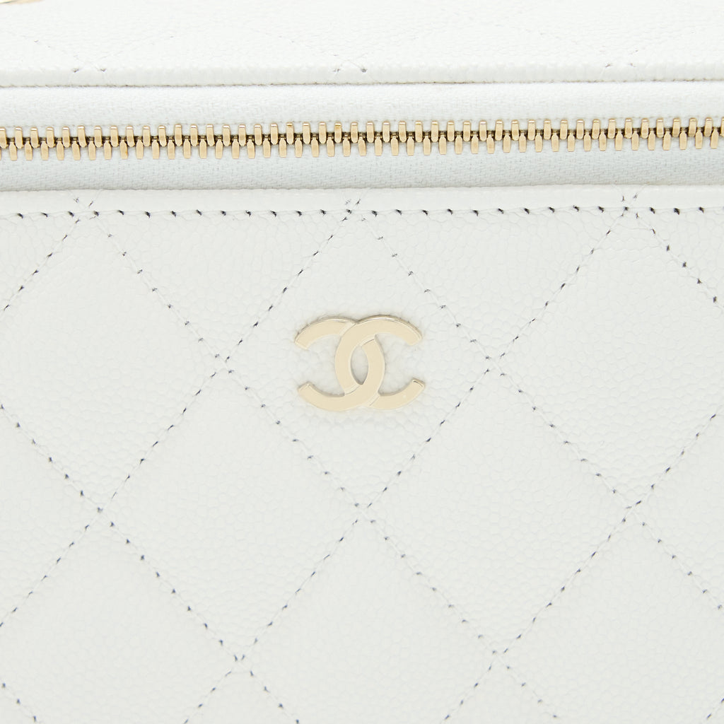 CHANEL LONG VANITY WITH CHAIN CAVIAR WHITE LGHW (MICROCHIP)