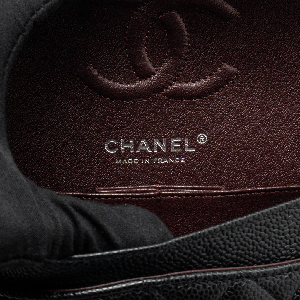 CHANEL SMALL CLASSIC DOUBLE FLAP BAG CAVIAR BLACK SHW (MICROCHIP)