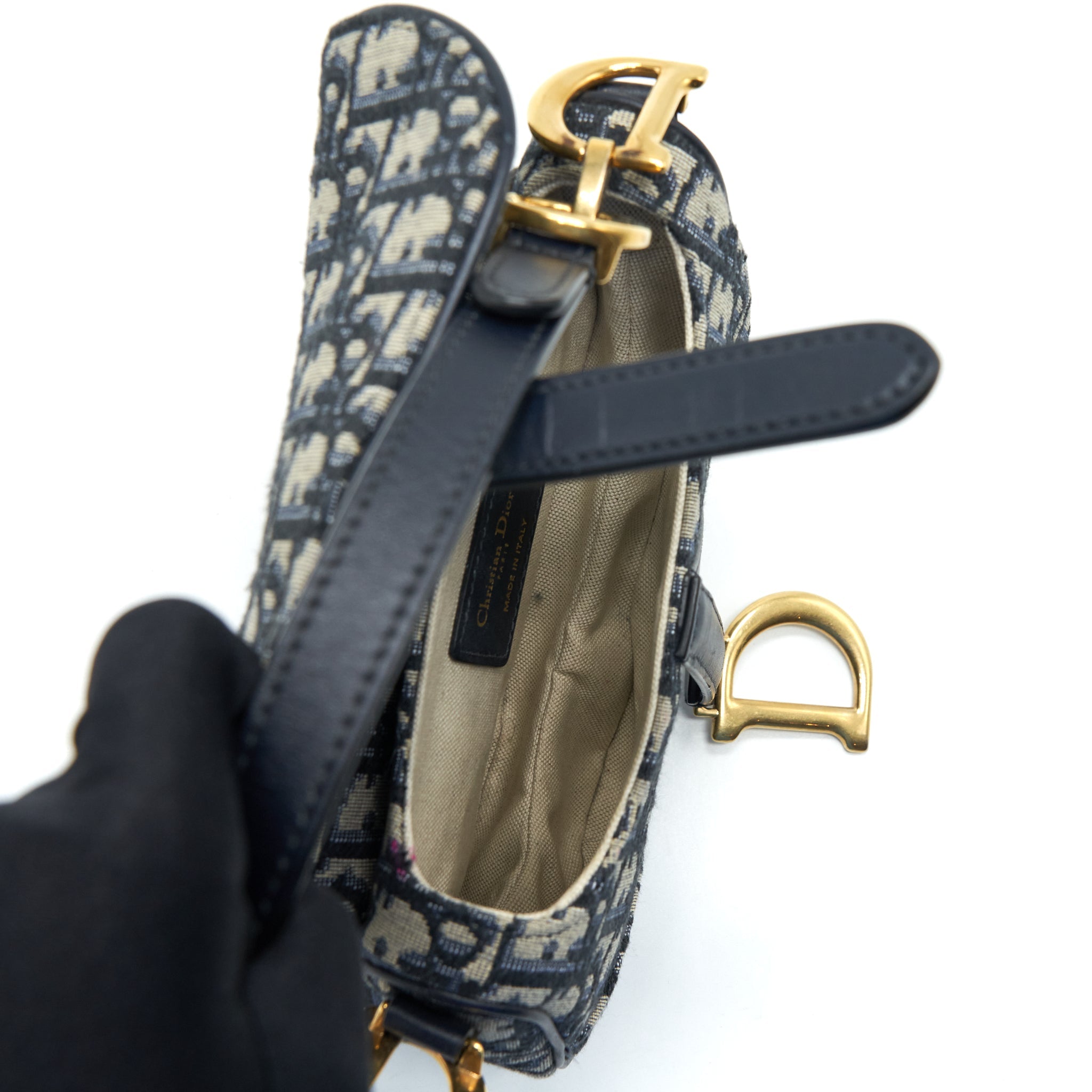 DIOR MINI SADDLE BLUE OBLIQUE GHW
