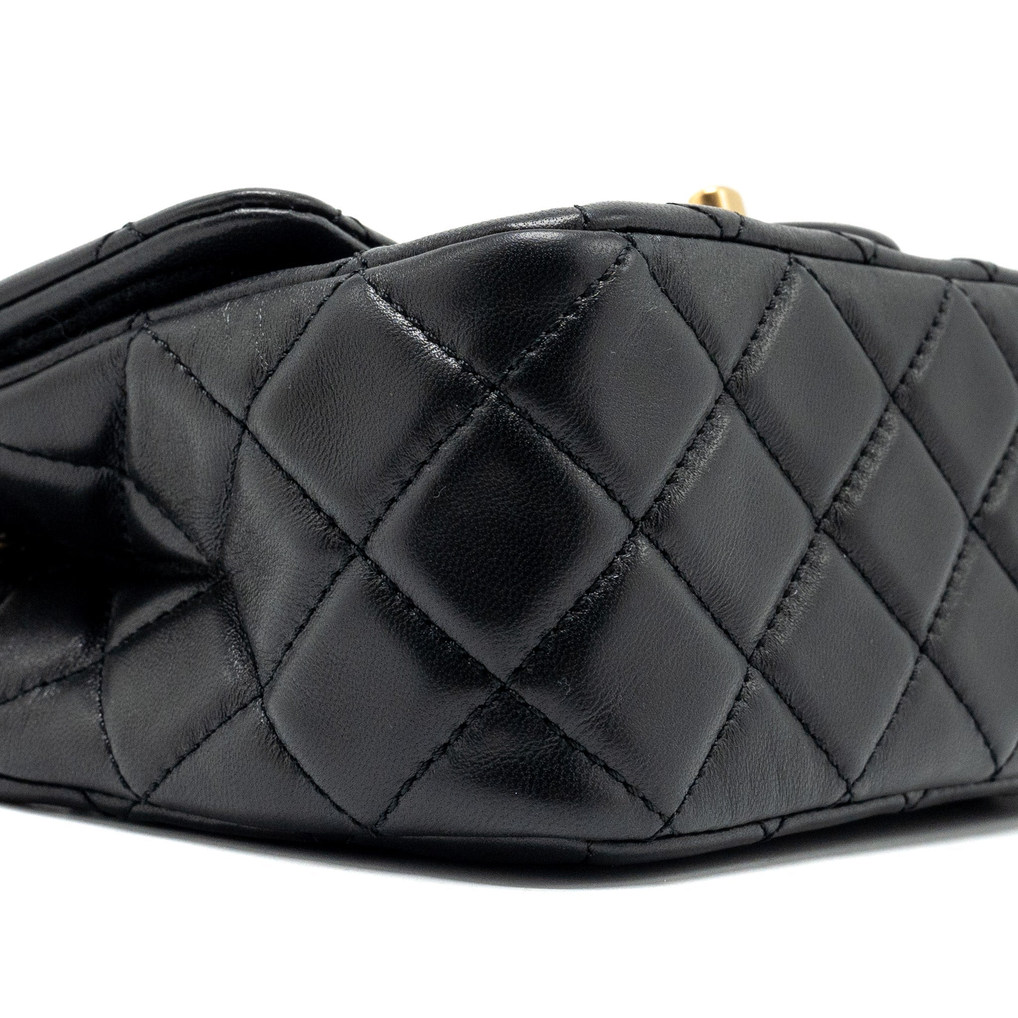 CHANEL PEARL CRUSH MINI SQUARE LAMBSKIN BLACK GHW (MICROCHIP)