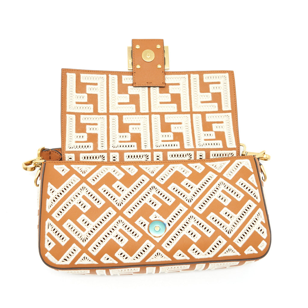 FENDI BAGUETTE CALFSKIN BROWN AND WHITE GHW