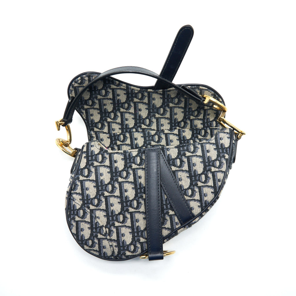 DIOR MINI SADDLE BLUE OBLIQUE GHW