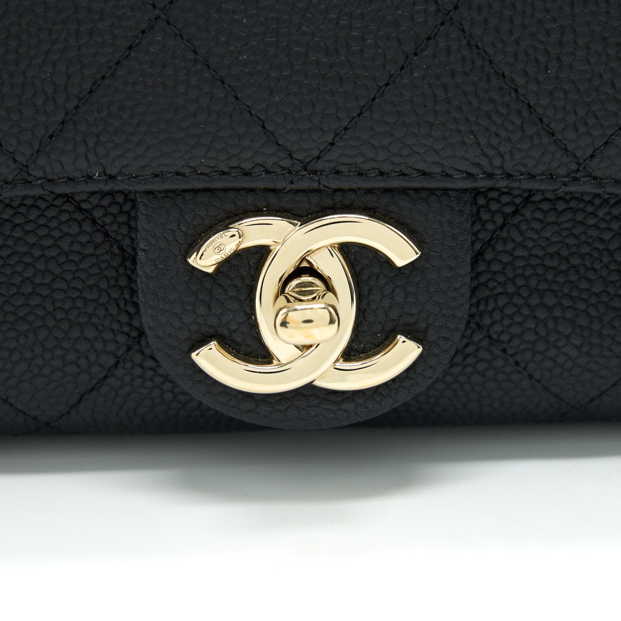 CHANEL CAVIAR QUILTED FLAP BAG WITH HANDLE AND CHAIN BLACK LGHW