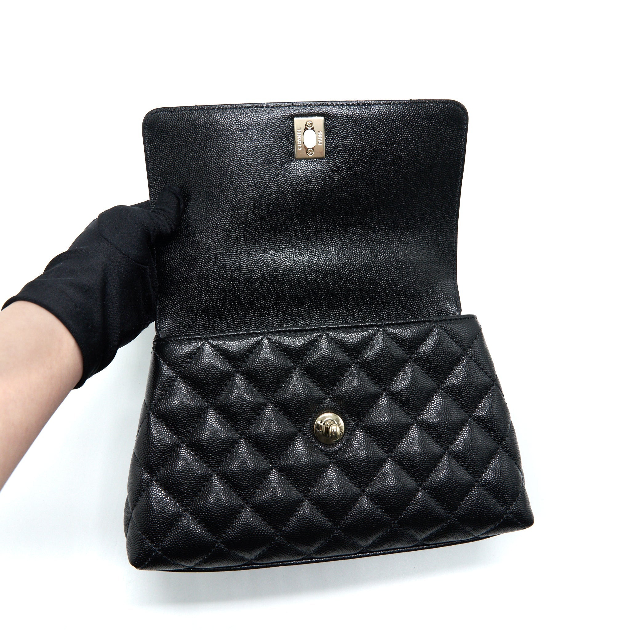 CHANEL SMALL COCO HANDLE 24CM CAVIAR BLACK LGHW EMBOSSED HANDLE (MICROCHIP)