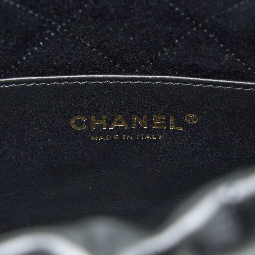 CHANEL 23S MINI 22 BAG AGED CALFSKIN BLACK BRUSHED GHW (MICROCHIP)