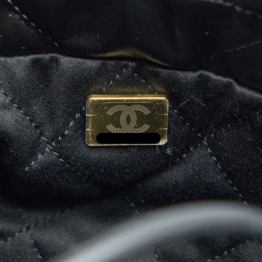 CHANEL 23S MINI 22 BAG AGED CALFSKIN BLACK BRUSHED GHW (MICROCHIP)
