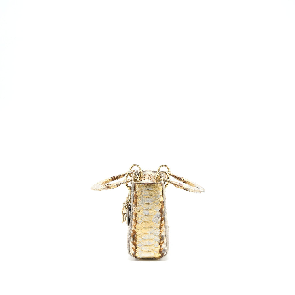 DIOR MINI LADY DIOR PYTHON GOLD/BEIGE LGHW