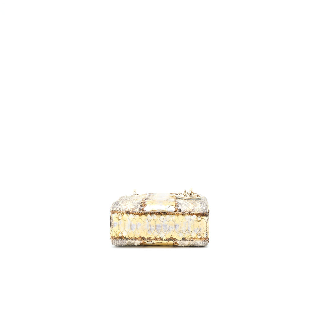 DIOR MINI LADY DIOR PYTHON GOLD/BEIGE LGHW