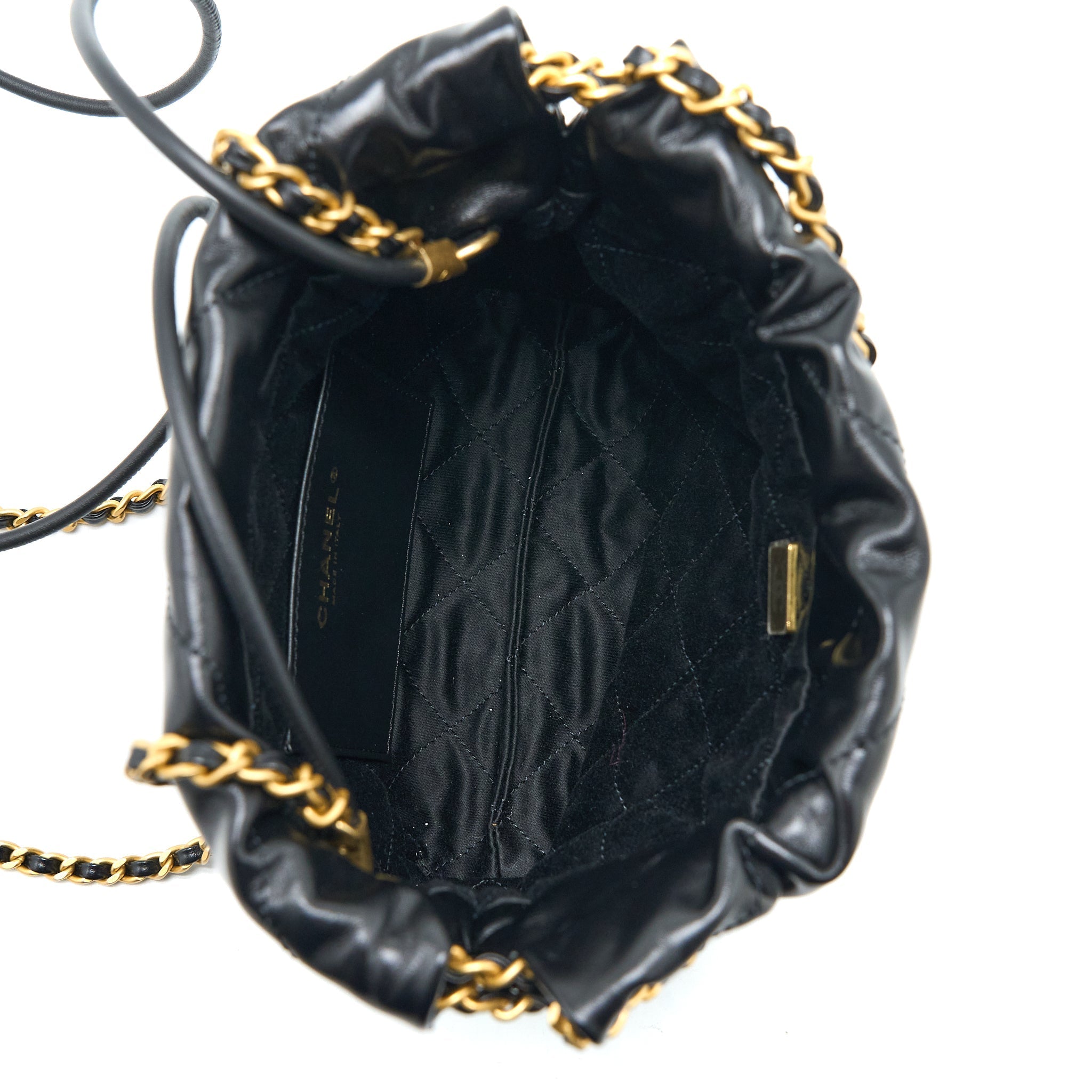 CHANEL 23S MINI 22 BAG AGED CALFSKIN BLACK BRUSHED GHW (MICROCHIP)