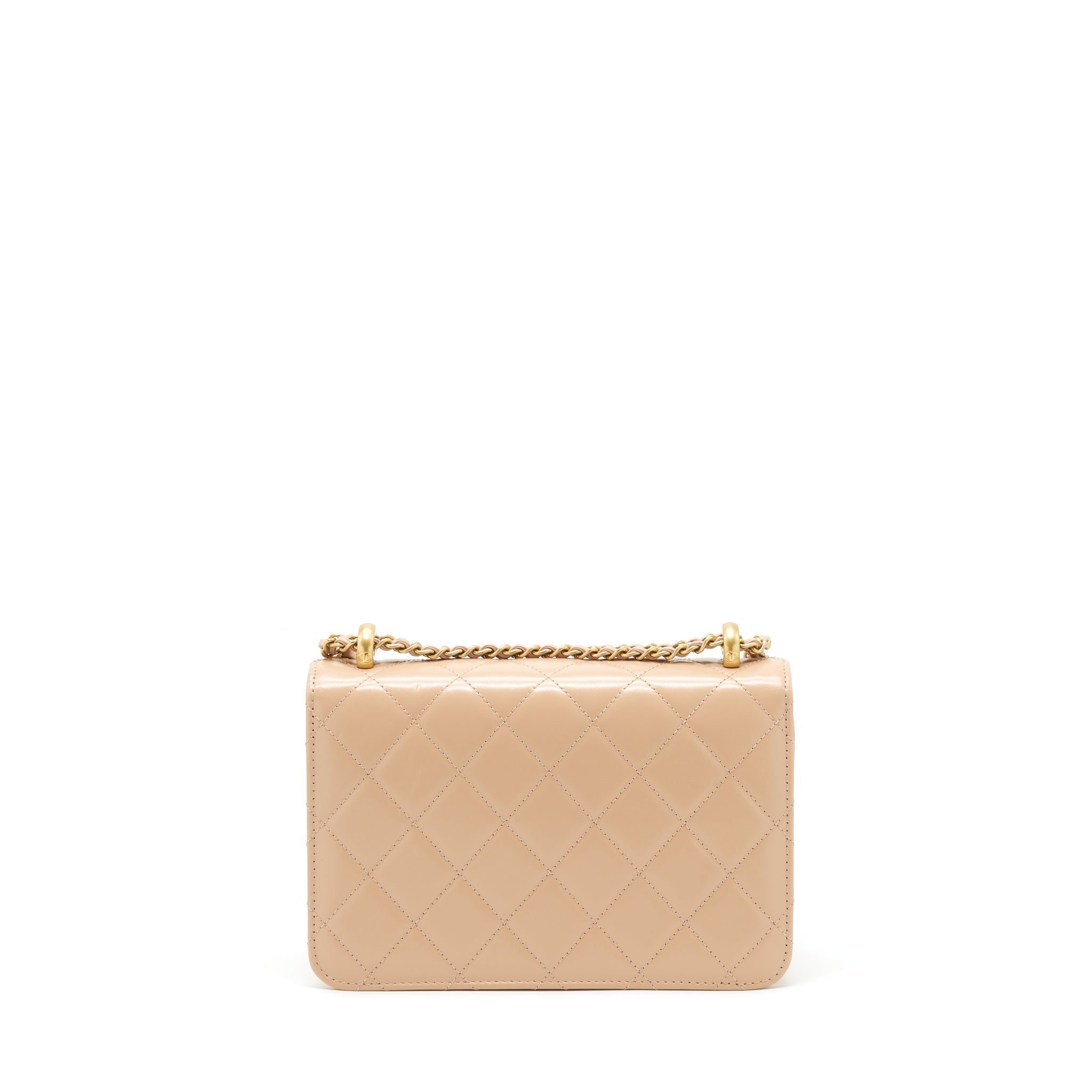 CHANEL 21A GOLD CRUSH FLAP BAG CALFSKIN BEIGE GHW