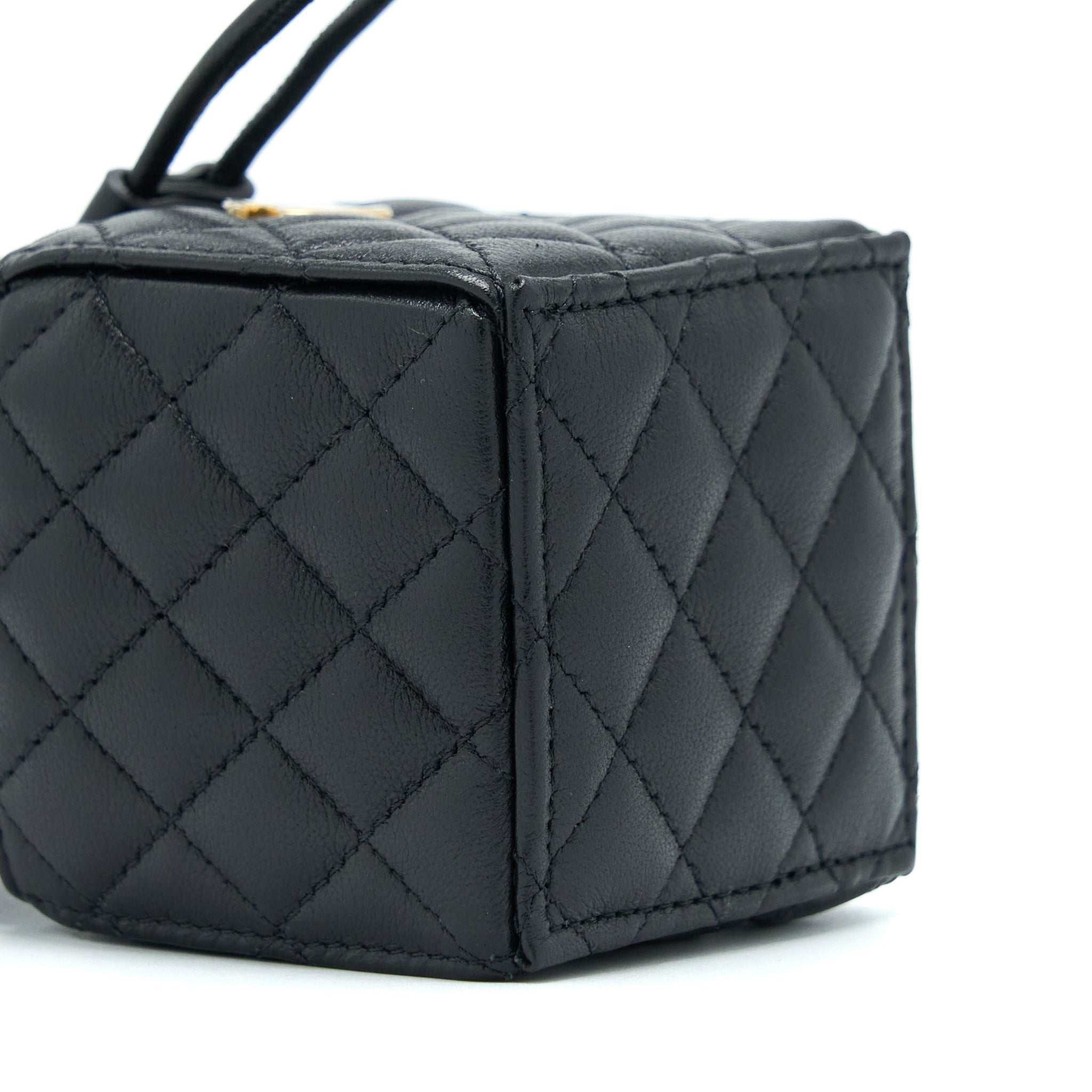 CHANEL MINI VANITY BUCKET CROSSBODY LAMBSKIN BLACK BRUSHED GHW