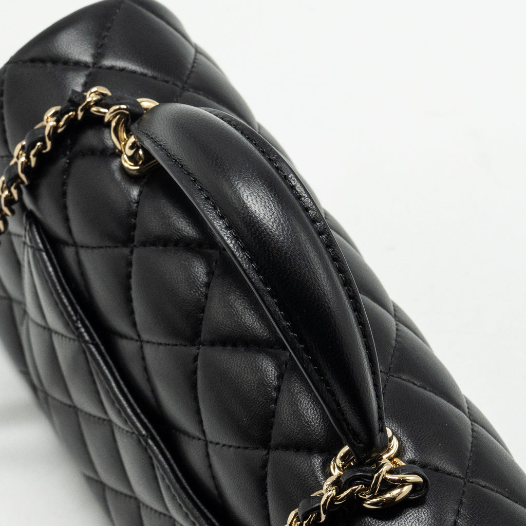 CHANEL TOP HANDLE MINI RECTANGULAR FLAP BAG LAMBSKIN BLACK LGHW (MICROCHIP)