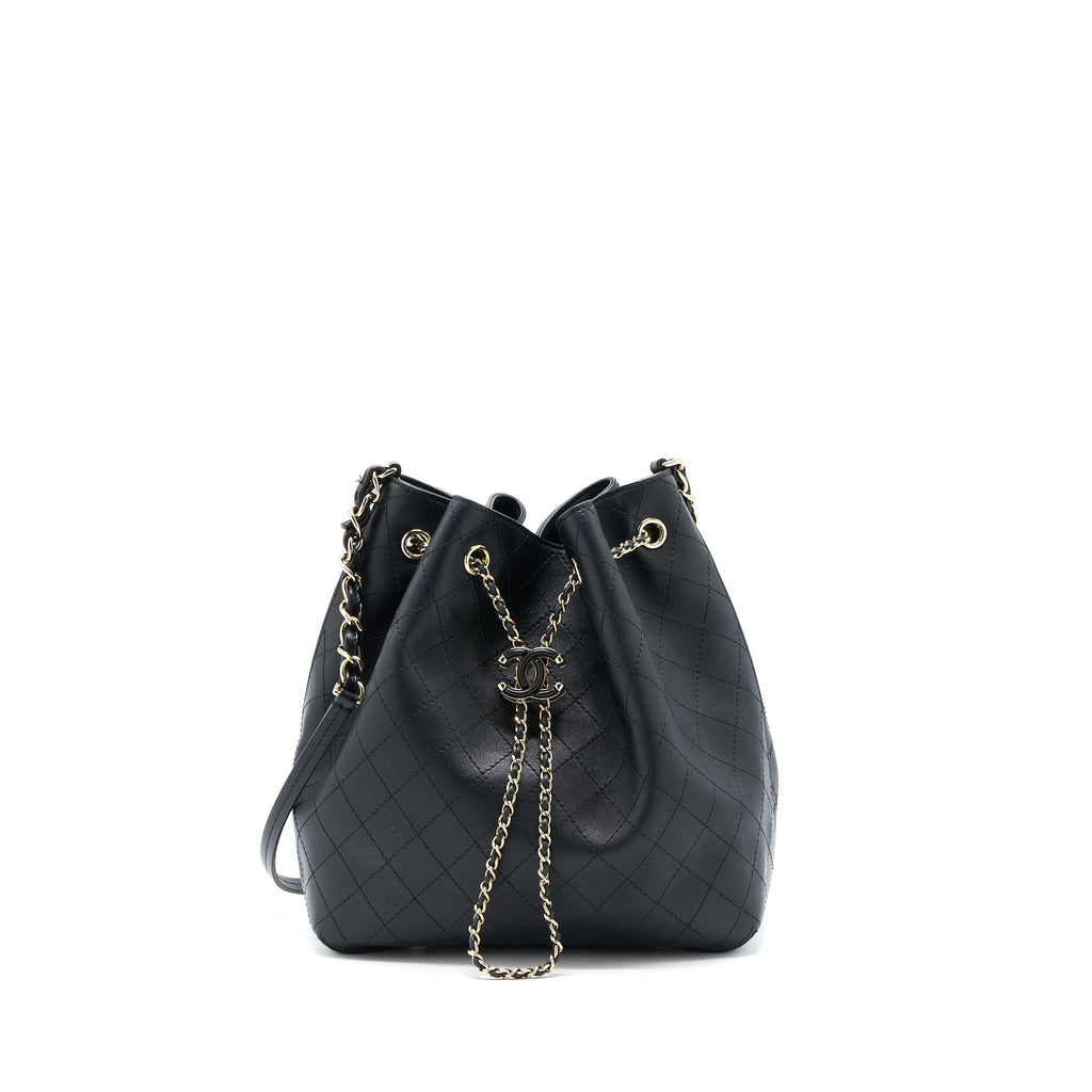 CHANEL DRAWSTRING BUCKET BAG CALFSKIN BLACK LGHW