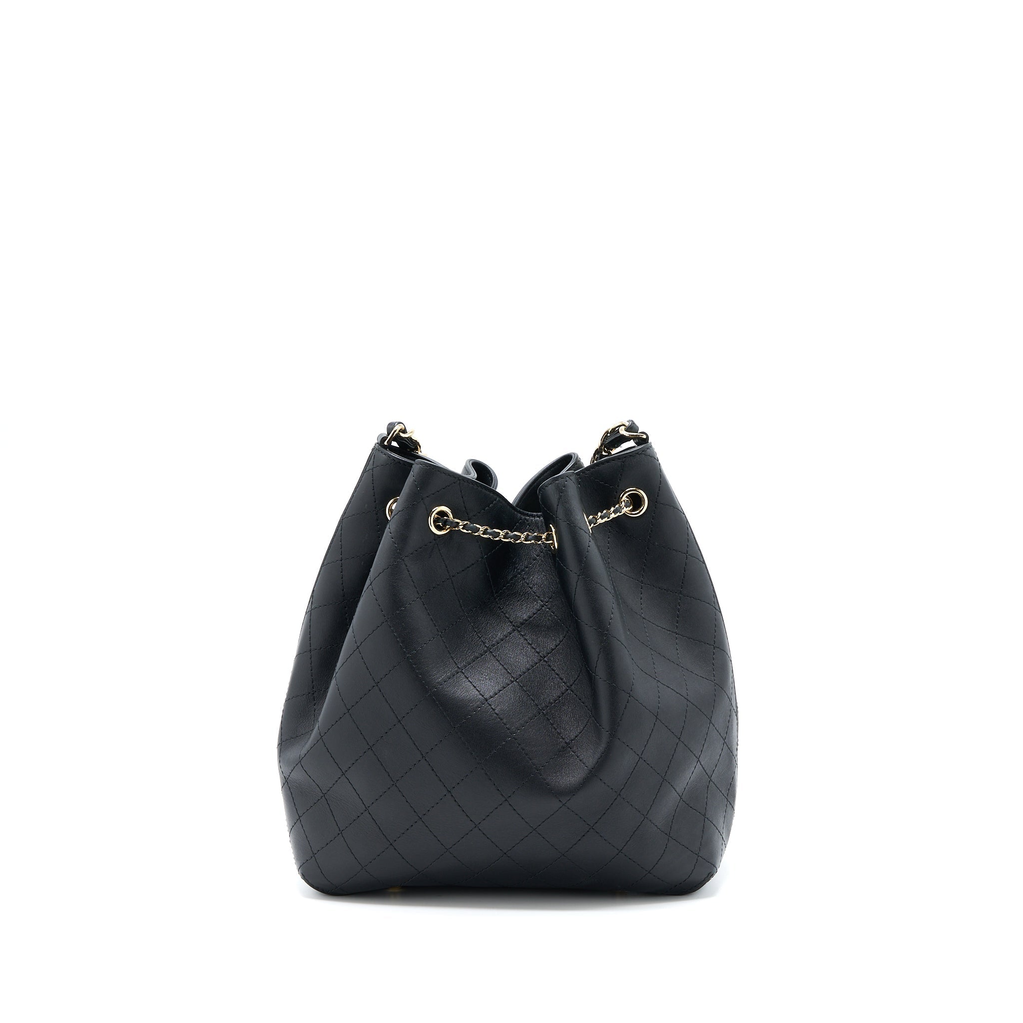 CHANEL DRAWSTRING BUCKET BAG CALFSKIN BLACK LGHW
