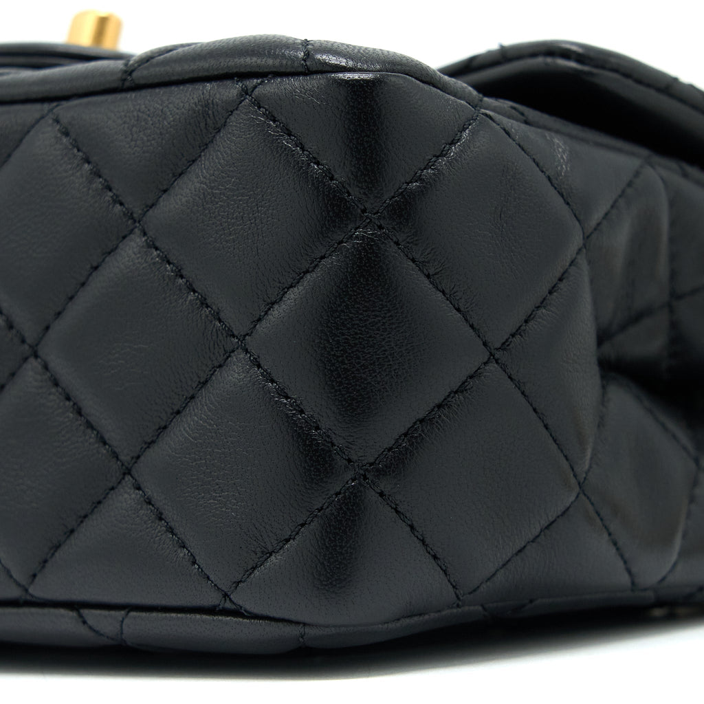 CHANEL PEARL CRUSH MINI SQUARE FLAP BAG LAMBSKIN BLACK GHW (MICROCHIP)