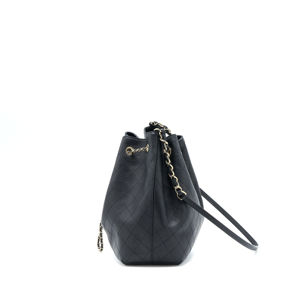 CHANEL DRAWSTRING BUCKET BAG CALFSKIN BLACK LGHW