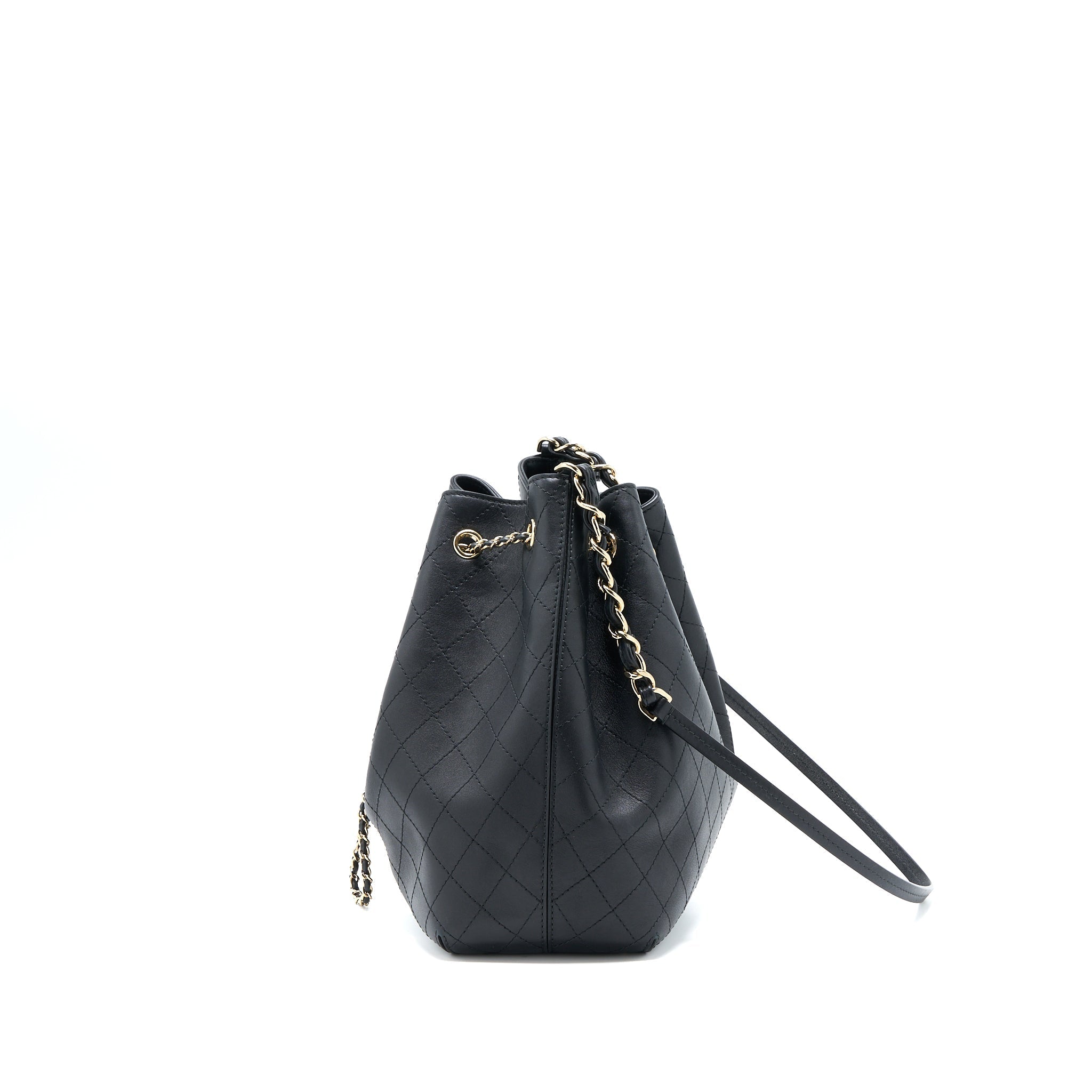 CHANEL DRAWSTRING BUCKET BAG CALFSKIN BLACK LGHW