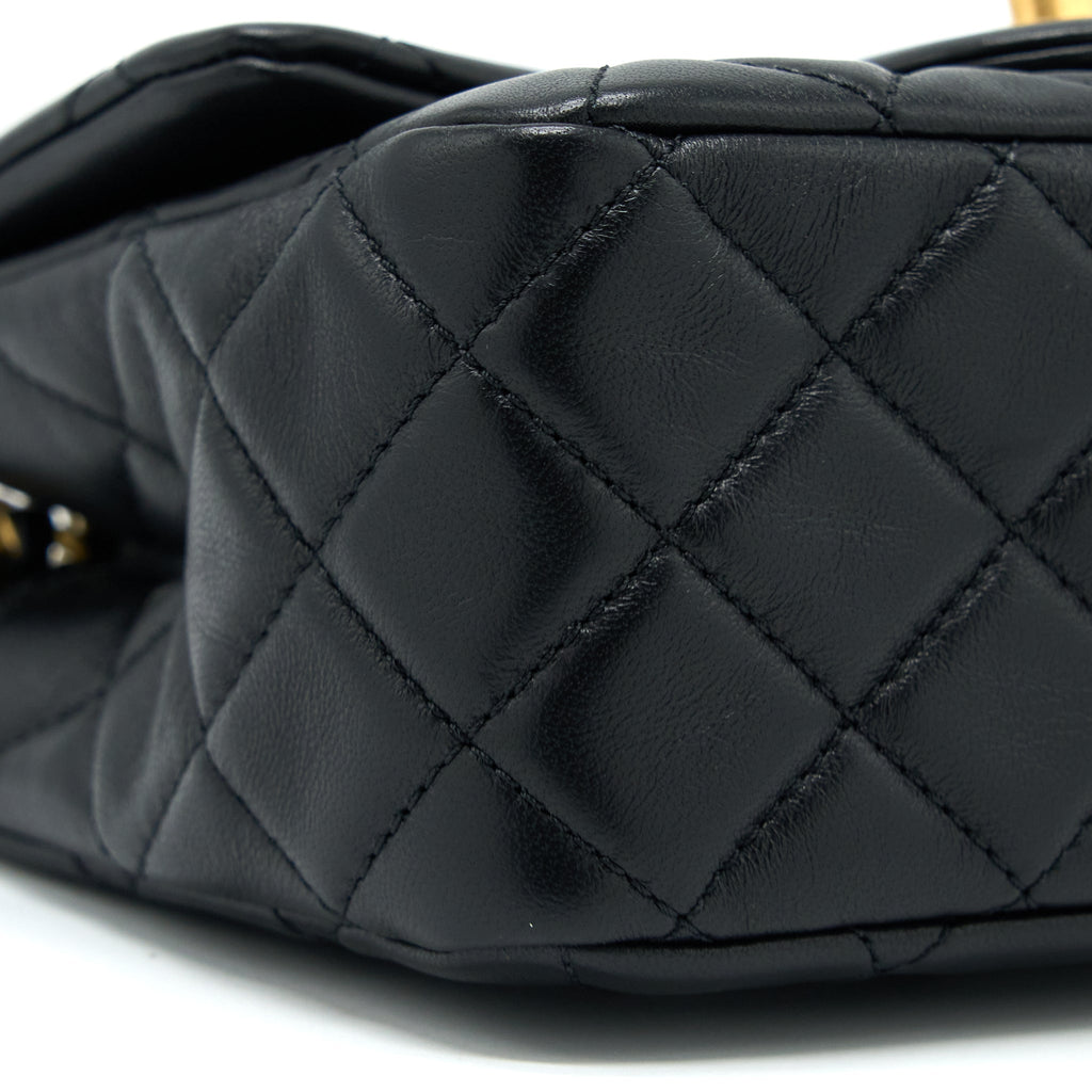 CHANEL PEARL CRUSH MINI SQUARE FLAP BAG LAMBSKIN BLACK GHW (MICROCHIP)
