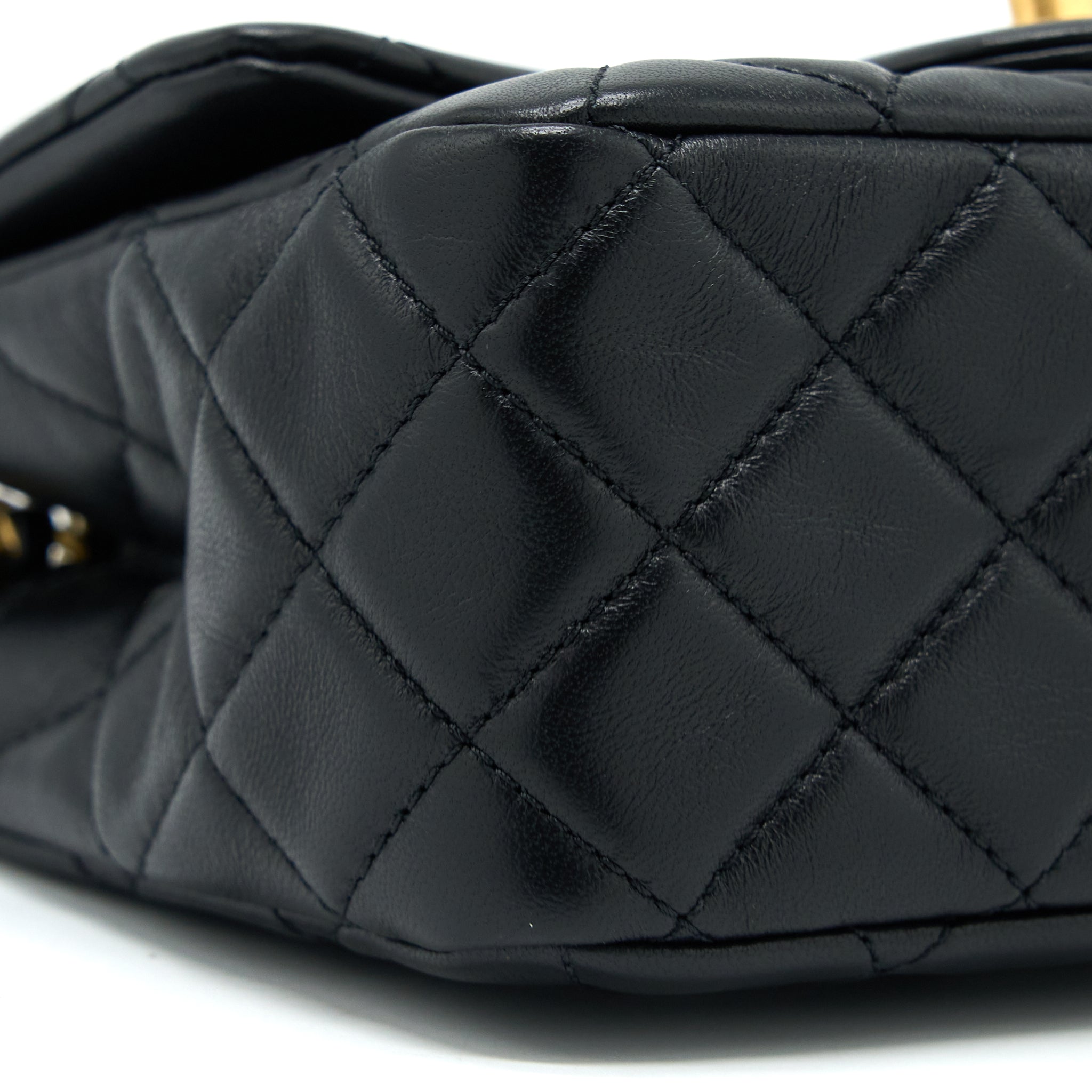 CHANEL PEARL CRUSH MINI SQUARE FLAP BAG LAMBSKIN BLACK GHW (MICROCHIP)