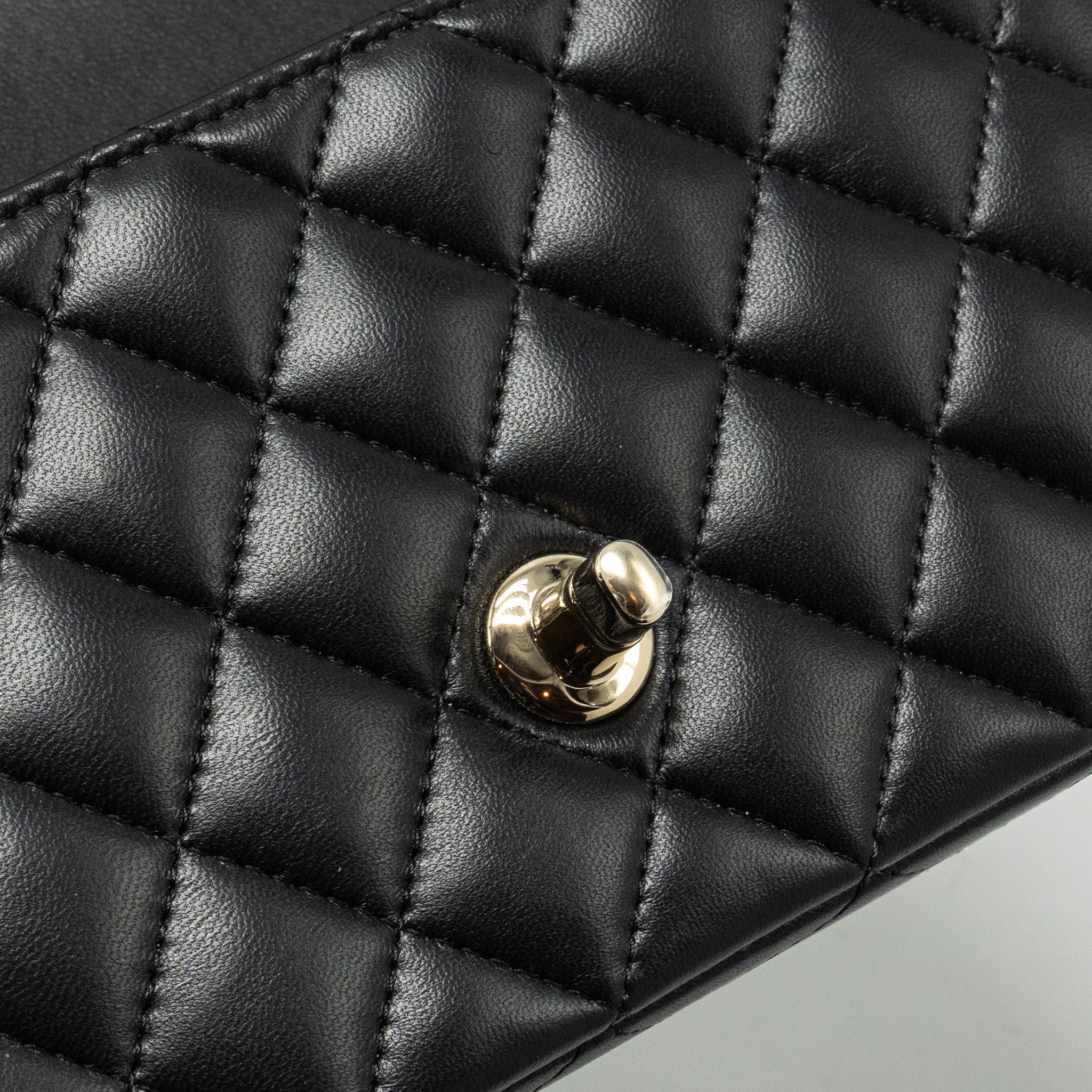 CHANEL TOP HANDLE MINI RECTANGULAR FLAP BAG LAMBSKIN BLACK LGHW (MICROCHIP)