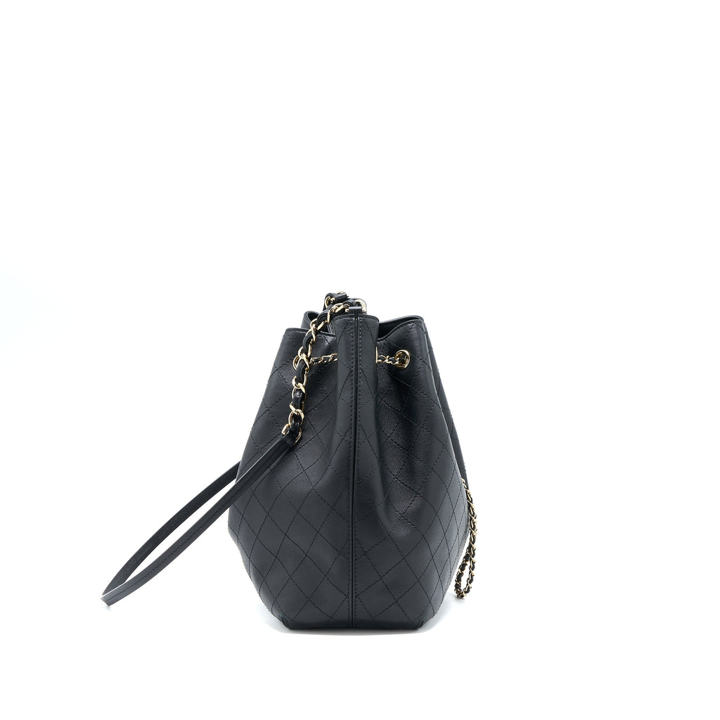 CHANEL DRAWSTRING BUCKET BAG CALFSKIN BLACK LGHW