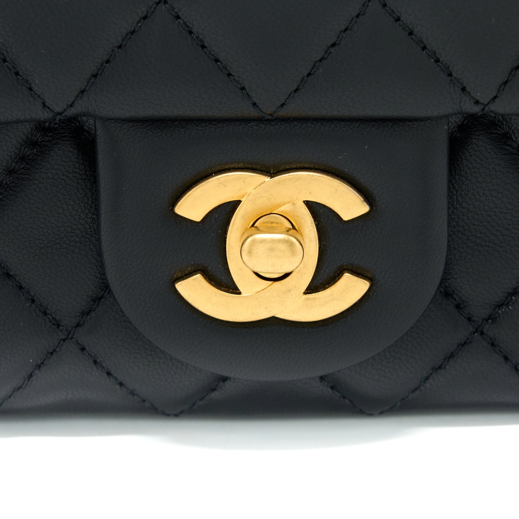 CHANEL PEARL CRUSH MINI SQUARE FLAP BAG LAMBSKIN BLACK GHW (MICROCHIP)