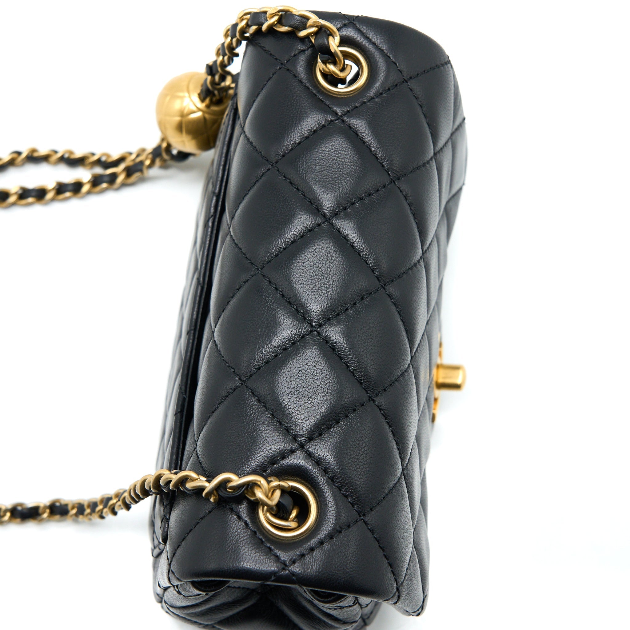CHANEL PEARL CRUSH MINI SQUARE FLAP BAG LAMBSKIN BLACK GHW (MICROCHIP)