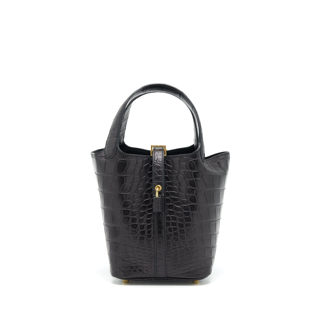 HERMES PICOTIN 18 LOCK BAG ALLIGATOR MATT BLACK GHW