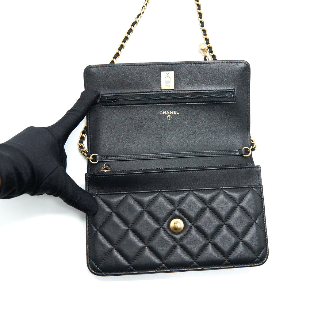 CHANEL PEARL CRUSH WALLET ON CHAIN BLACK GHW (MICRICHIP)