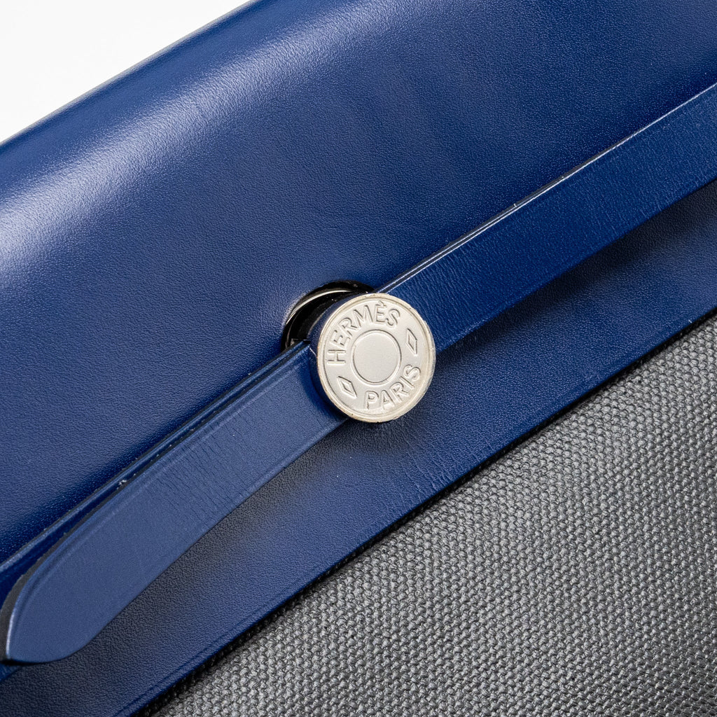 HERMES HERBAG ZIP 39 BAG BERLINE CANVAS/LEATHER BLACK/BLUE SHW