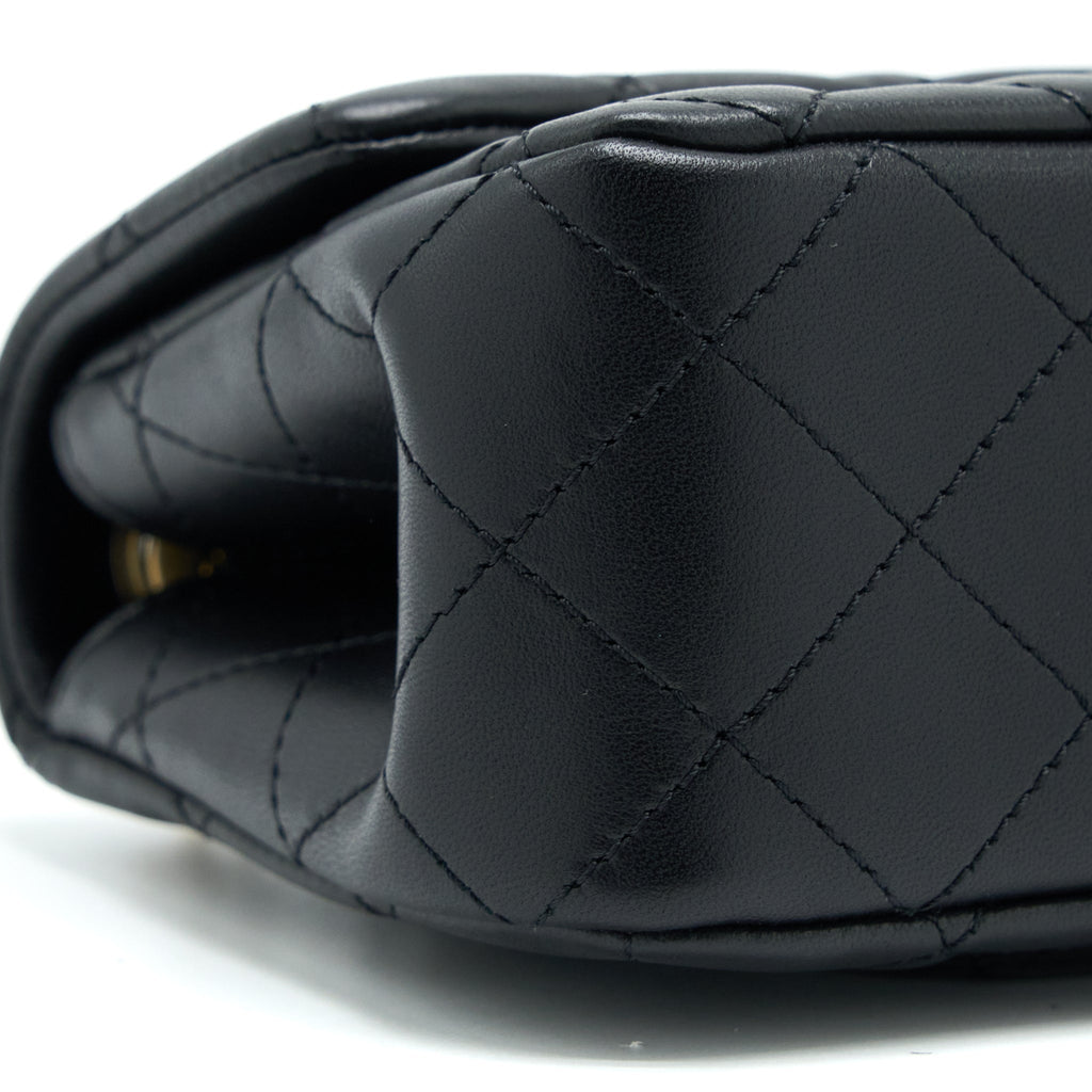 CHANEL 23S CAMELLIA CHAIN MINI RECTANGULAR LAMBSKIN BLACK BRUSHED GHW (MICROCHIP)
