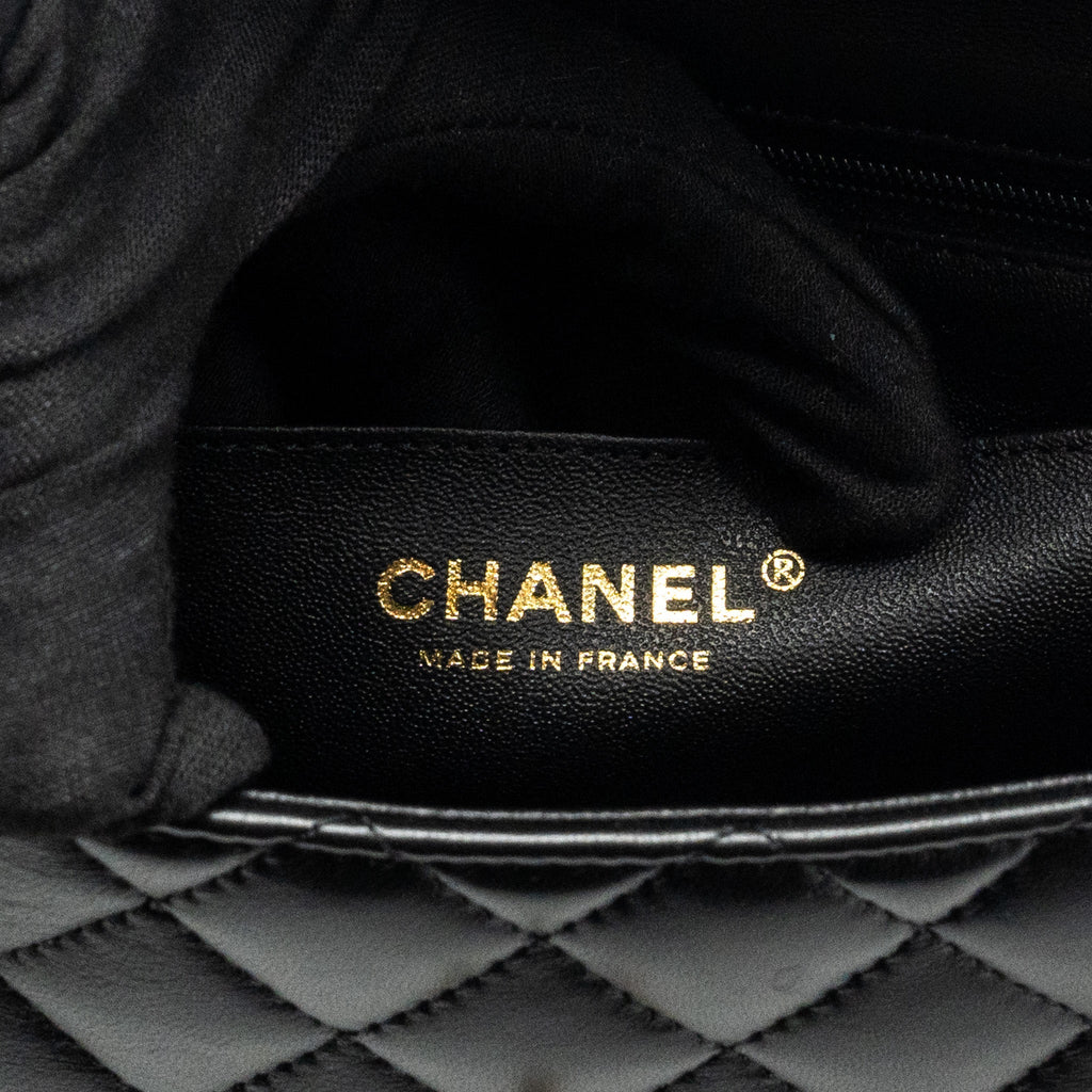 CHANEL TOP HANDLE MINI RECTANGULAR FLAP BAG LAMBSKIN BLACK LGHW (MICROCHIP)