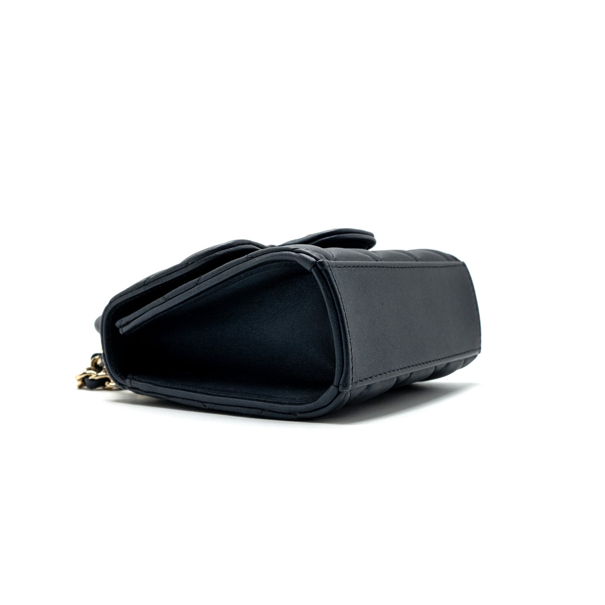 CHANEL TOP HANDLE MINI FLAP BAG PEARLY LAMBSKIN DARK BLUE LGHW(MICROCHIP)