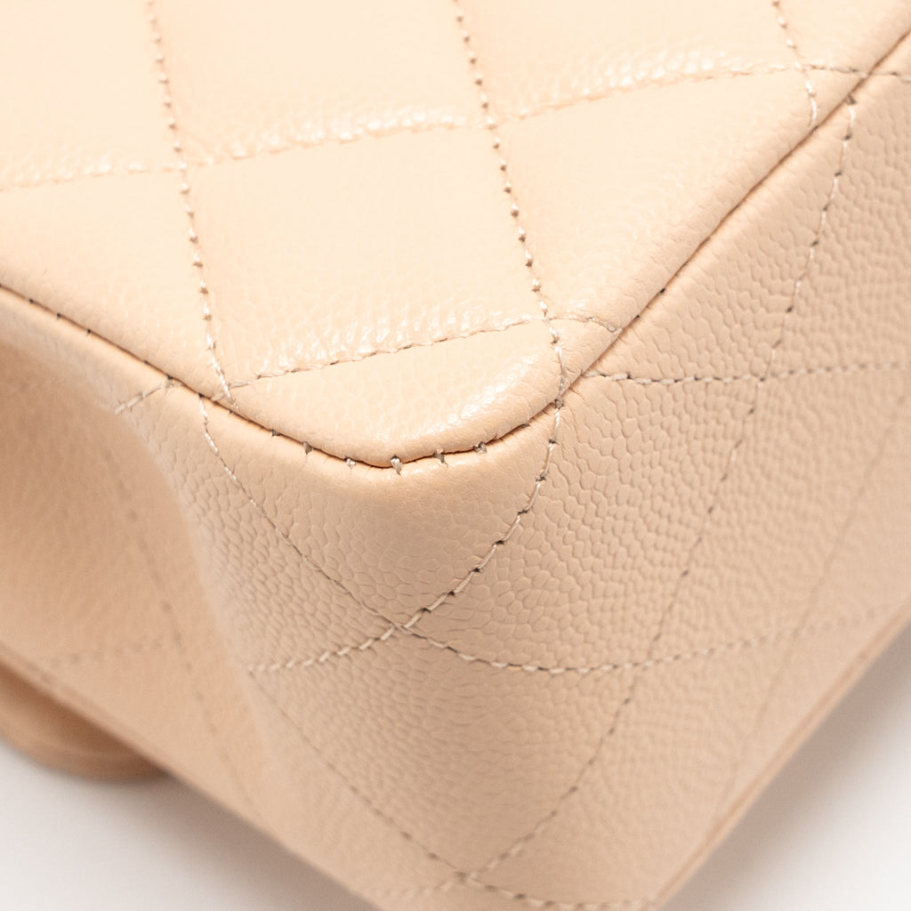 CHANEL MEDIUM CLASSIC DOUBLE FLAP BAG CAVIAR NN269 BEIGE LGHW (MICROCHIP)