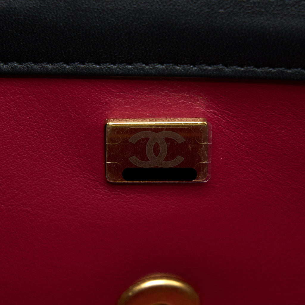 CHANEL 23S CAMELLIA CHAIN MINI RECTANGULAR LAMBSKIN BLACK BRUSHED GHW (MICROCHIP)