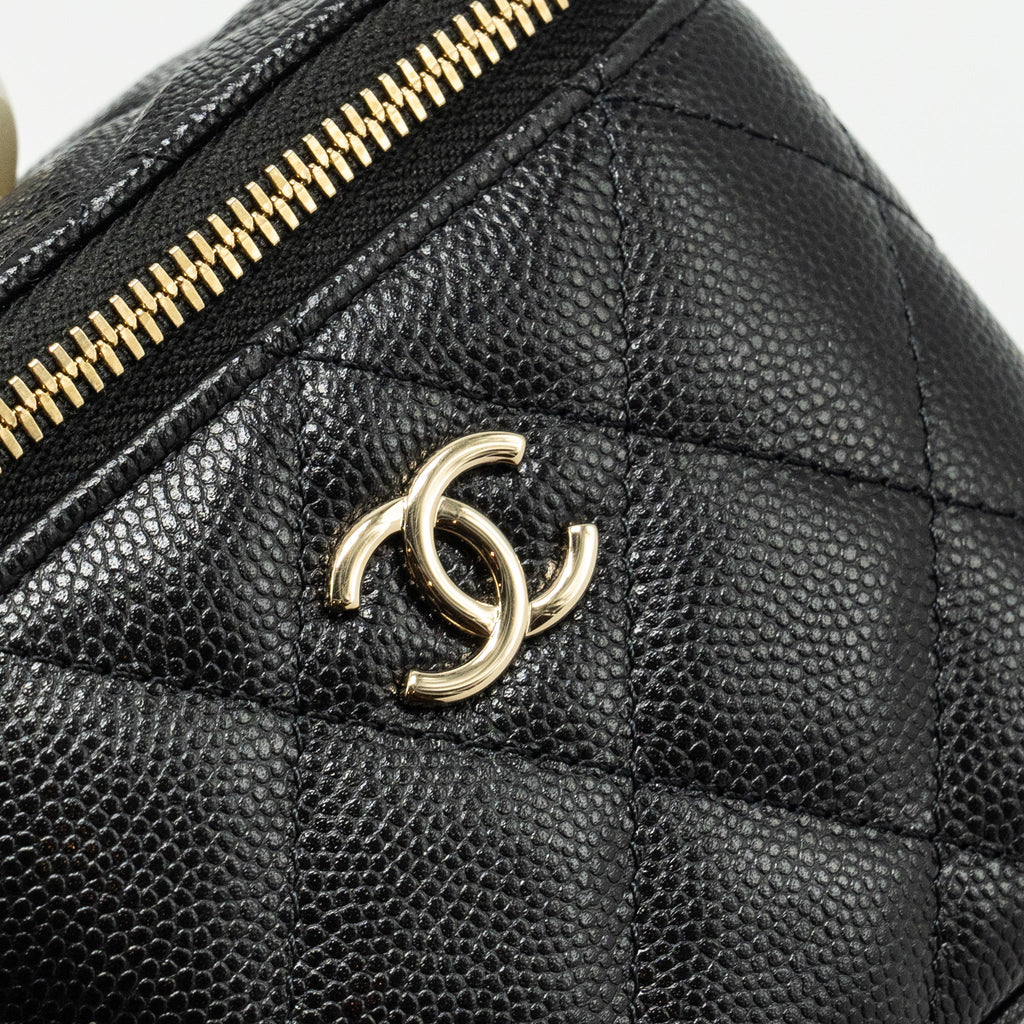 CHANEL SMALL VANITY CLUTCH WITH CHAIN CC PEARL CAVIAR BLACK LGHW