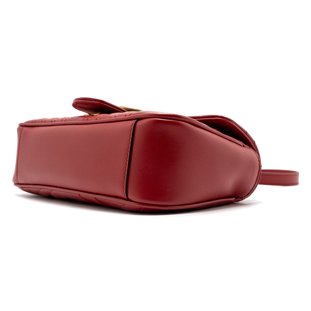GUCCI MINI GG MARMONT MATELASSE CALFSKIN RED GHW