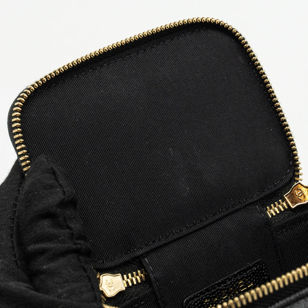 CHANEL SMALL VANITY CLUTCH WITH CHAIN CC PEARL CAVIAR BLACK LGHW