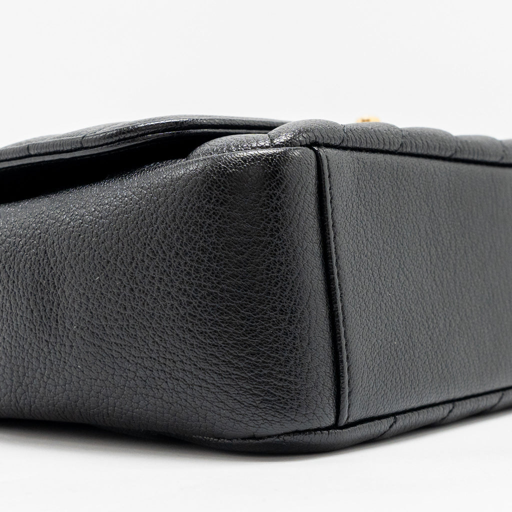 CHANEL SMALL DIAGNOAL FLAP BAG SHINY GOATSKIN BLACK GHW