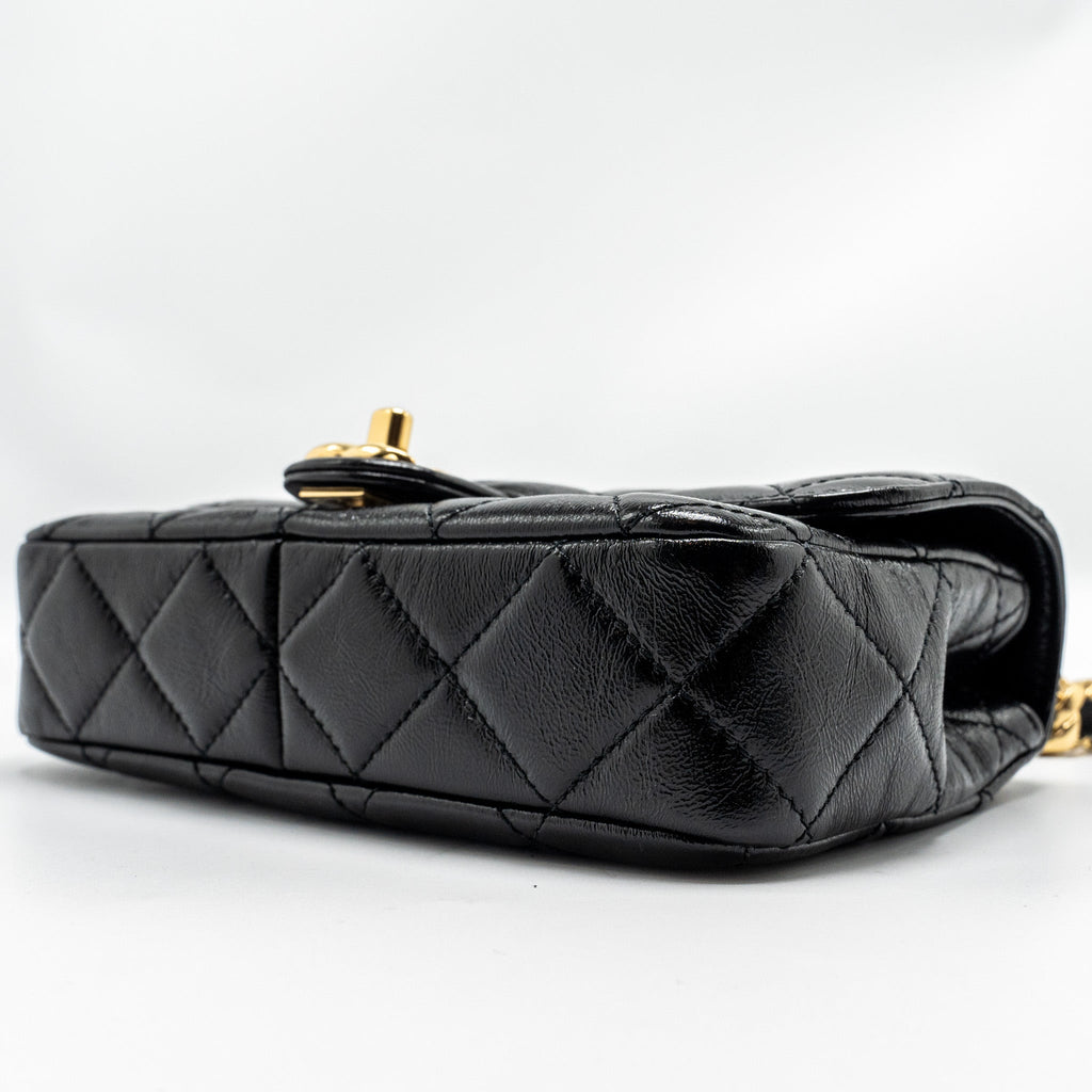 CHANEL 24B GIANT CHAIN FLAP SHOULDER BAG LAMBSKIN BLACK GHW (MICROCHIP)