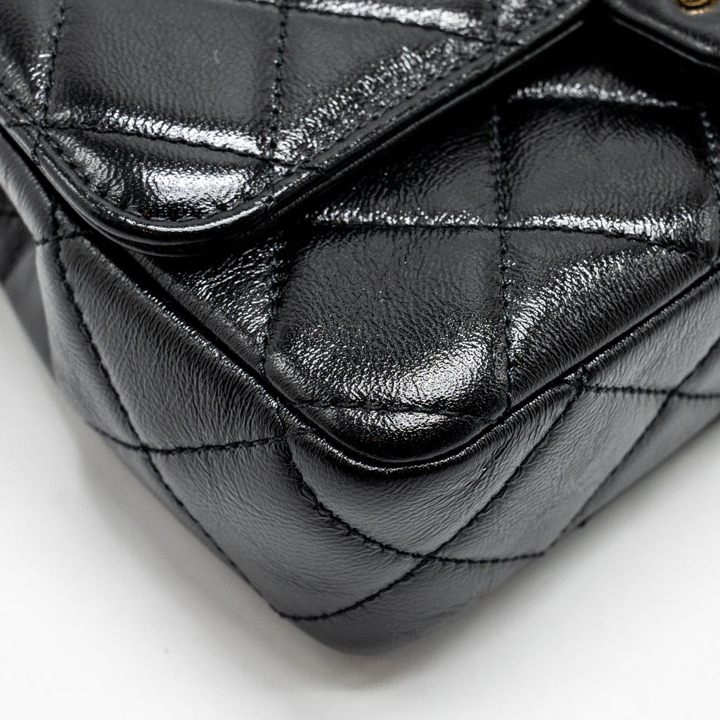 CHANEL 24B GIANT CHAIN FLAP SHOULDER BAG LAMBSKIN BLACK GHW (MICROCHIP)
