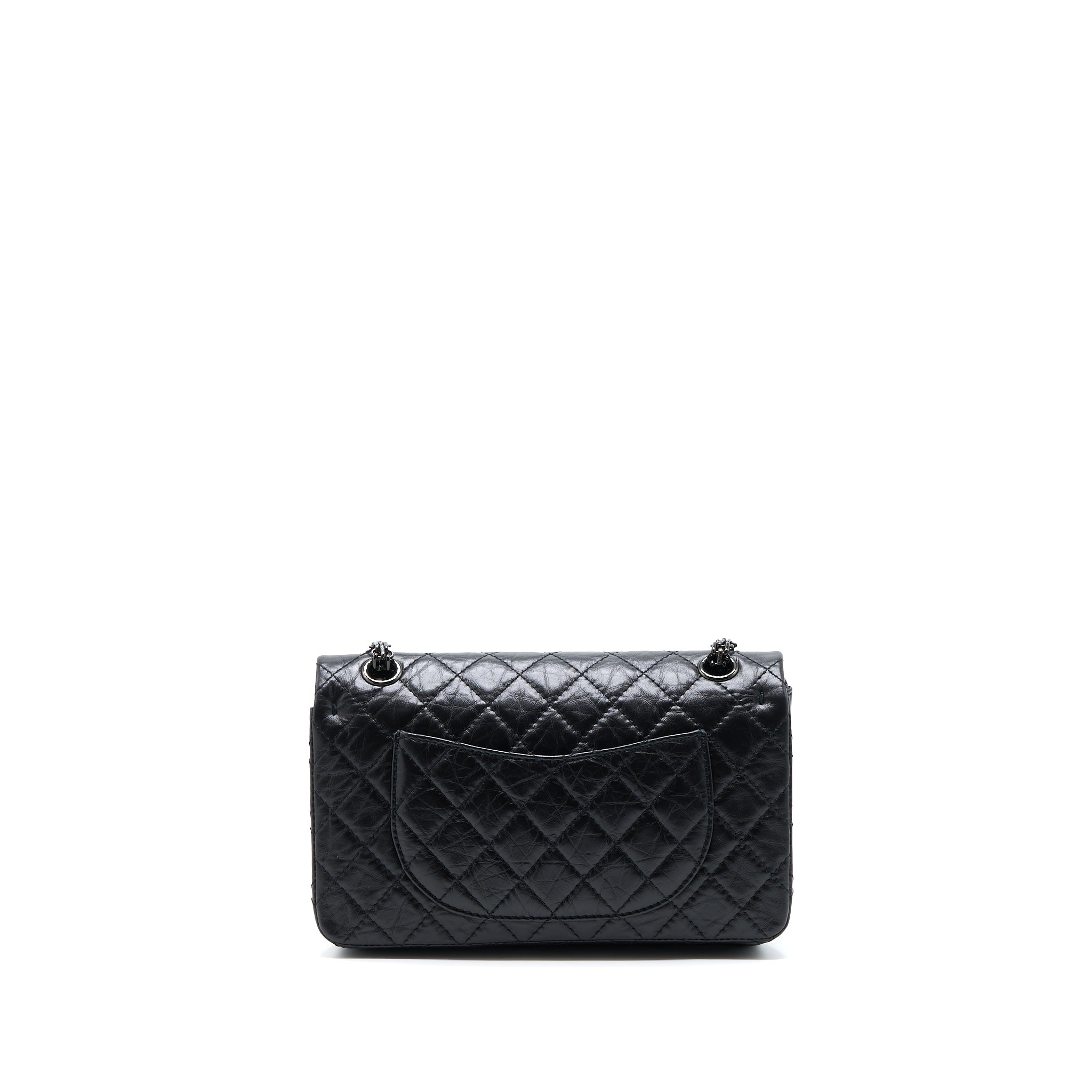 CHANEL SMALL 2.55 REISSUE FLAP BAG AGED CALFSKIN SO BLACK WITH BLACK HARDWARE (MICROCHIP)