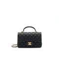 CHANEL RECTANGULAR MINI TOP HANDLE FLAP BAG GRANIED CALFSKIN BLACK GHW