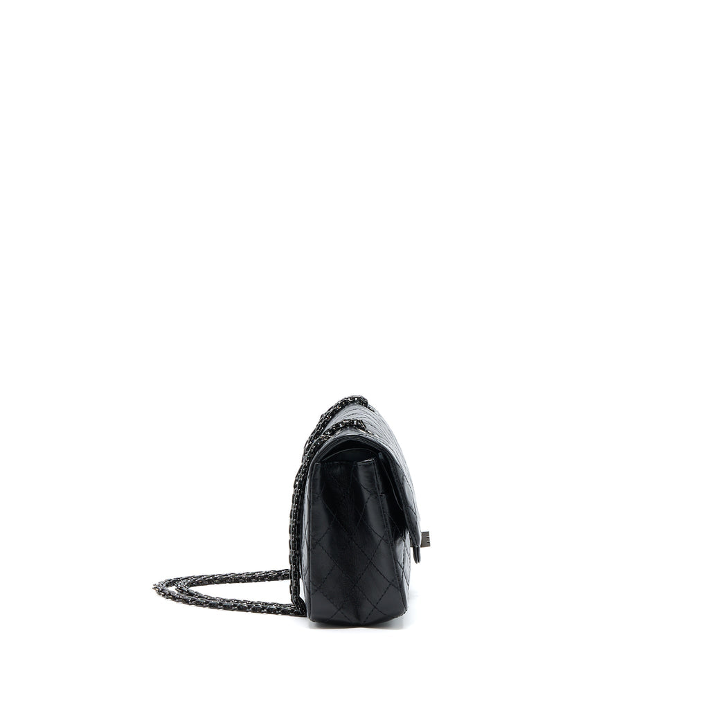 CHANEL SMALL 2.55 REISSUE FLAP BAG AGED CALFSKIN SO BLACK WITH BLACK HARDWARE (MICROCHIP)