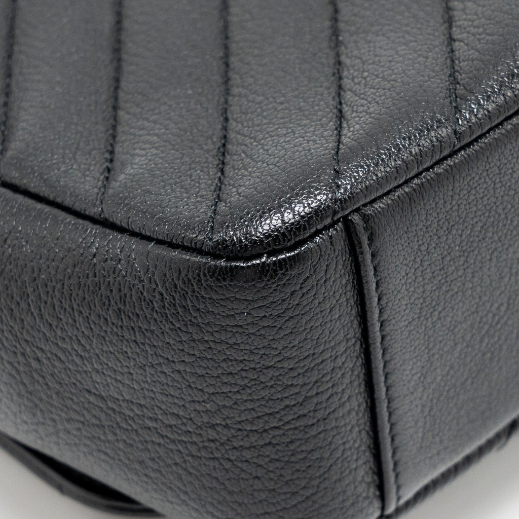 CHANEL SMALL DIAGNOAL FLAP BAG SHINY GOATSKIN BLACK GHW