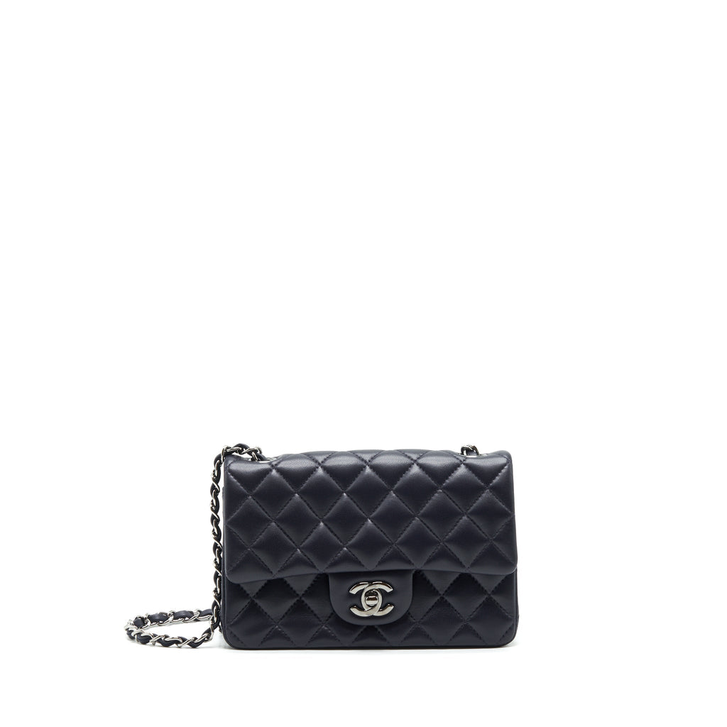 CHANEL MINI RECTANGULAR LAMBSKIN DARK PURPLE BLACK HARDWARE
