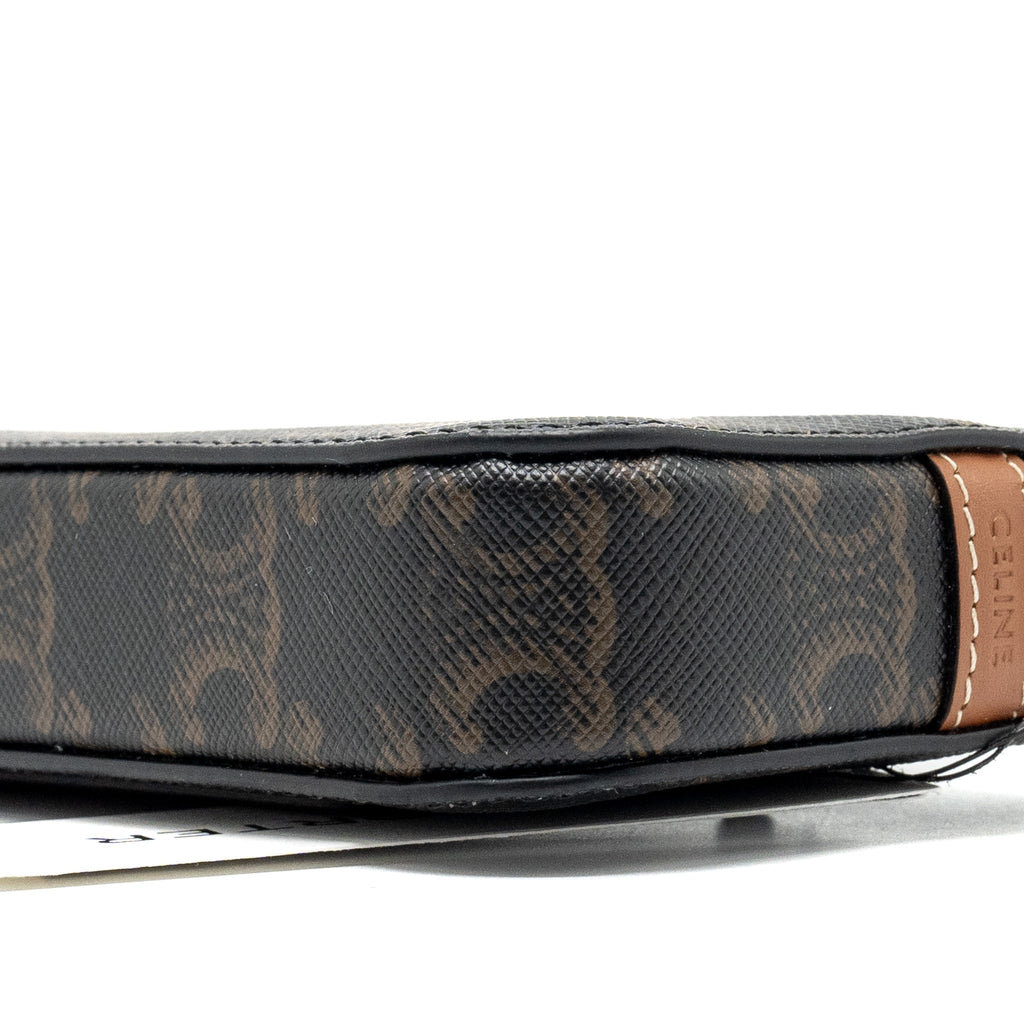 CELINE HORIZONTAL TRIOMPHE LOGO PRINT POUCH COATED CANVAS/LEATHER TAN/BROWN SHW